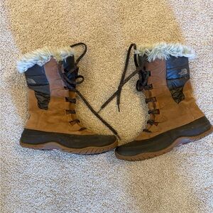 The North Face Brown Suede & Black Faux-Fur Trim Winter Lace Boots